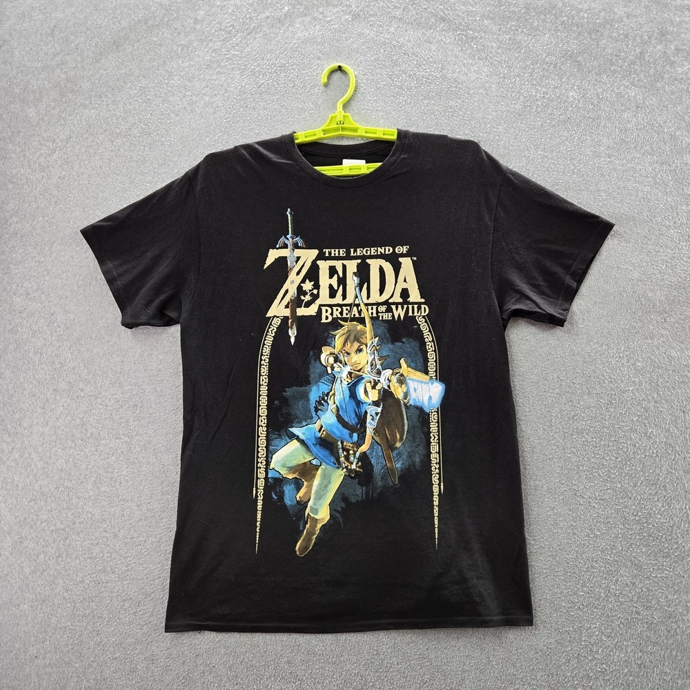 Zelda Men Shirt L Black Graphic Breath Of The Wild Link Short Sleeve Logo